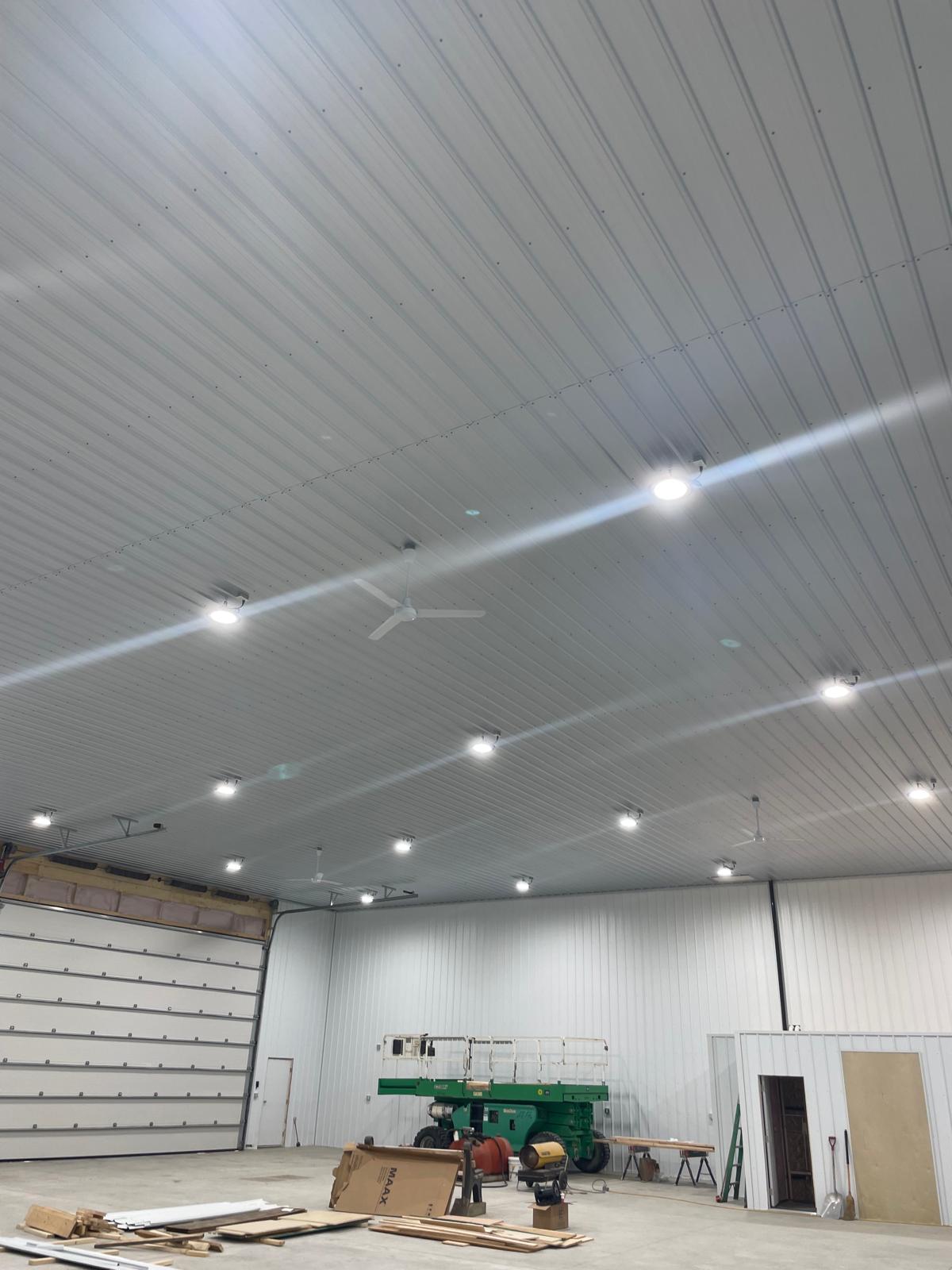 Large commercial shop with full overhead LED lighting install